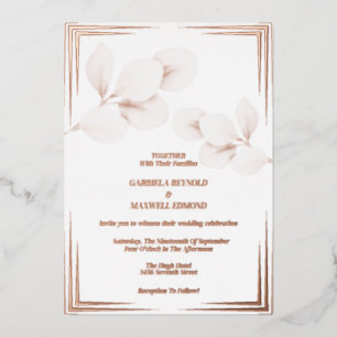 Invitación Con Relieve Metalizado Elegante Eucalyptus Rosa Boda de Oro