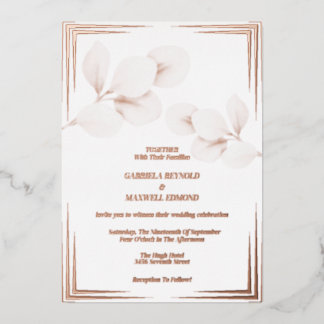 Invitación Con Relieve Metalizado Elegante Eucalyptus Rosa Boda de Oro