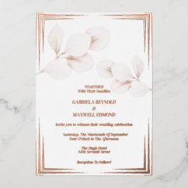 Invitación Con Relieve Metalizado Elegante Eucalyptus Rosa Boda de Oro
