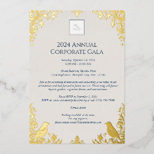 Invitación Con Relieve Metalizado Elegante evento corporativo de pájaro y floral dor