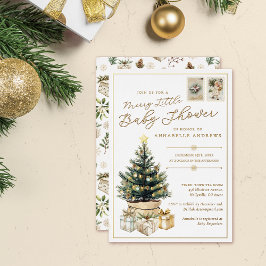 Invitación Con Relieve Metalizado Elegante Feliz Navidades Baby Shower Gold