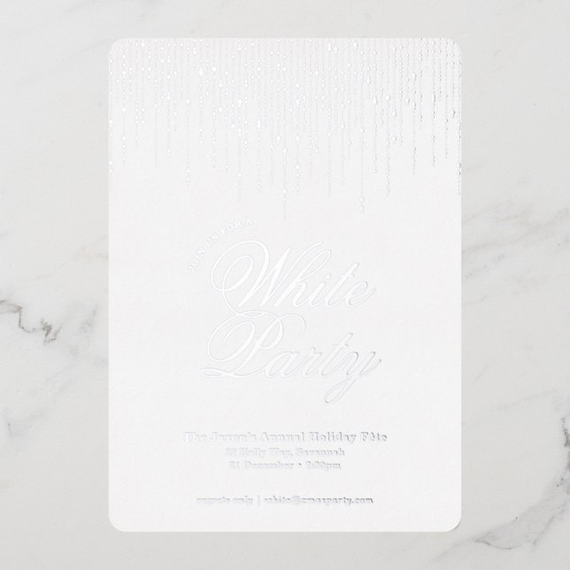 Invitación Con Relieve Metalizado Elegante Fiesta blanco festivo (Anverso)