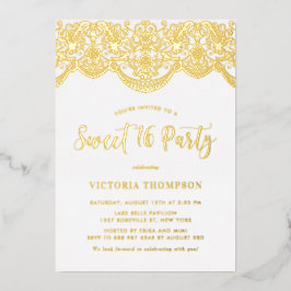 Invitación Con Relieve Metalizado Elegante Fiesta Brocade Lace Sweet 16