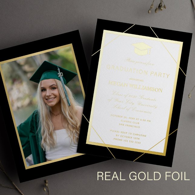 Invitación Con Relieve Metalizado Elegante fiesta clásica de graduación de oro (Subido por el creador)