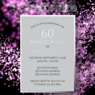 Invitación Con Relieve Metalizado Elegante fiesta de aniversario de bodas de 60 años