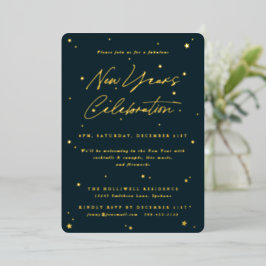 Invitación Con Relieve Metalizado Elegante Fiesta de Año Nuevo Green+Gold Scated Sta