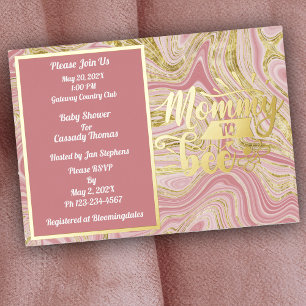 Invitación Con Relieve Metalizado Elegante Fiesta de Bebé Mármol Rosa Dorado