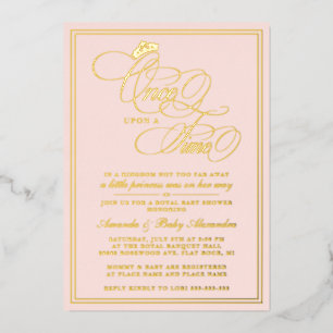 Invitación Con Relieve Metalizado Elegante Fiesta de Bebé Princesa Érase Una Vez