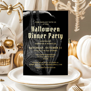 Invitación Con Relieve Metalizado Elegante fiesta de cena con hoja de oro de Hallowe