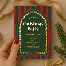Invitación Con Relieve Metalizado Elegante Fiesta de cena de Navidades verdes rojos
