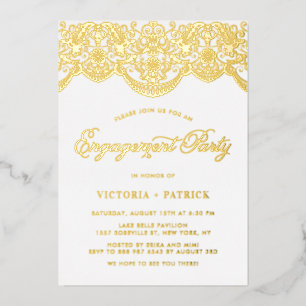 Invitación Con Relieve Metalizado Elegante fiesta de compromiso con encaje de brocad