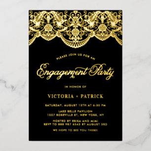 Invitación Con Relieve Metalizado Elegante fiesta de compromiso con encaje de brocad