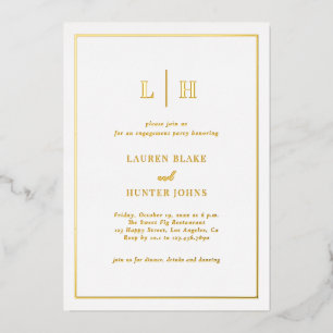 Invitación Con Relieve Metalizado Elegante Fiesta de Compromiso con Monograma Tradic