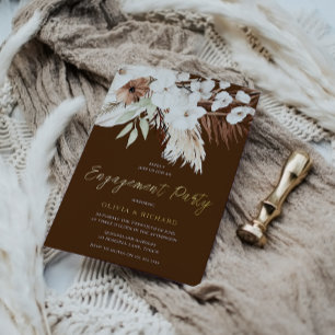 Invitación Con Relieve Metalizado Elegante fiesta de compromiso floral boho de veran