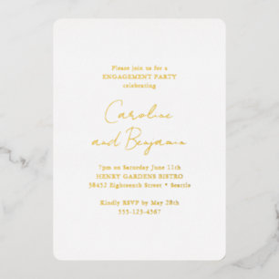 Invitación Con Relieve Metalizado Elegante fiesta de compromiso minimalista blanca d