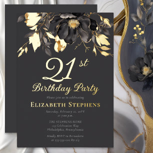 Invitación Con Relieve Metalizado Elegante Fiesta de Cumpleaños 21 para Adultos Magn