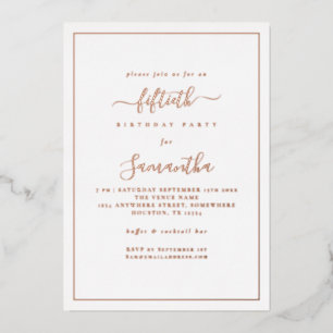 Invitación Con Relieve Metalizado Elegante fiesta de cumpleaños 50 con borde de escr