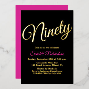 Invitación Con Relieve Metalizado Elegante fiesta de cumpleaños 90 con pan de oro ro