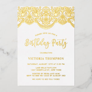 Invitación Con Relieve Metalizado Elegante fiesta de cumpleaños con encaje de brocad