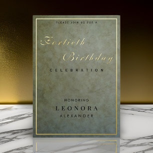 Invitación Con Relieve Metalizado Elegante Fiesta de Cumpleaños con Hito en Dorado S
