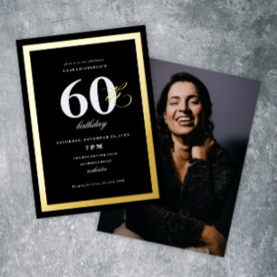 Invitación Con Relieve Metalizado Elegante Fiesta de Cumpleaños número 0 Negra Dorad