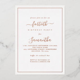 Invitación Con Relieve Metalizado Elegante fiesta de cumpleaños número 40 con borde