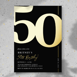 Invitación Con Relieve Metalizado Elegante Fiesta de Cumpleaños número 50