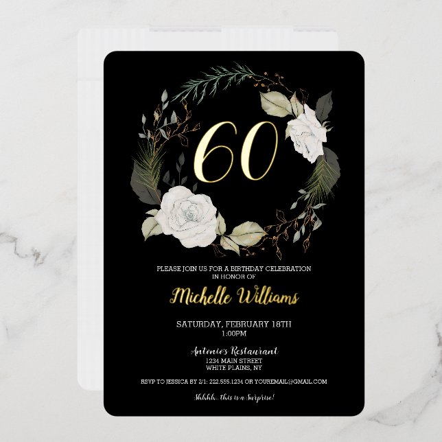 Invitación Con Relieve Metalizado Elegante fiesta de cumpleaños número 60 de oro de  (Sobre)
