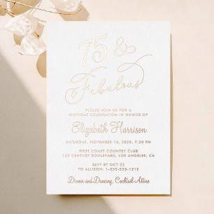 Invitación Con Relieve Metalizado Elegante fiesta de cumpleaños número 75