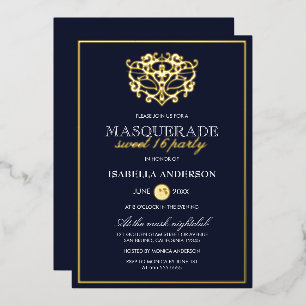 Invitación Con Relieve Metalizado Elegante fiesta de cumpleaños Sweet 16 de azul mar