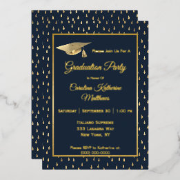 Invitación Con Relieve Metalizado Elegante fiesta de graduación azul de la Marina co