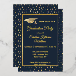 Invitación Con Relieve Metalizado Elegante fiesta de graduación azul de la Marina co