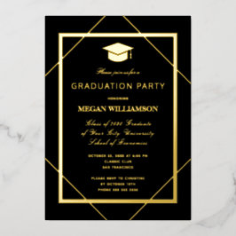 Invitación Con Relieve Metalizado Elegante fiesta de graduación clásica de oro negro