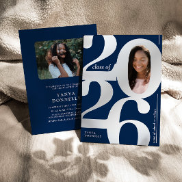 Invitación Con Relieve Metalizado Elegante Fiesta de Graduación con Foto Plata