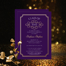 Invitación Con Relieve Metalizado Elegante Fiesta de Graduación de Frame Purple Coll