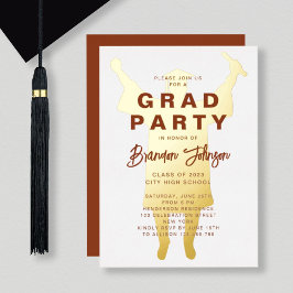 Invitación Con Relieve Metalizado Elegante fiesta de graduación de oro marrón