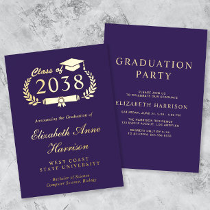 Invitación Con Relieve Metalizado Elegante Fiesta de Graduación del Colegio Purple d