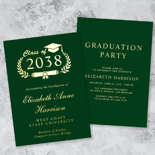 Invitación Con Relieve Metalizado Elegante Fiesta de Graduación del Green College