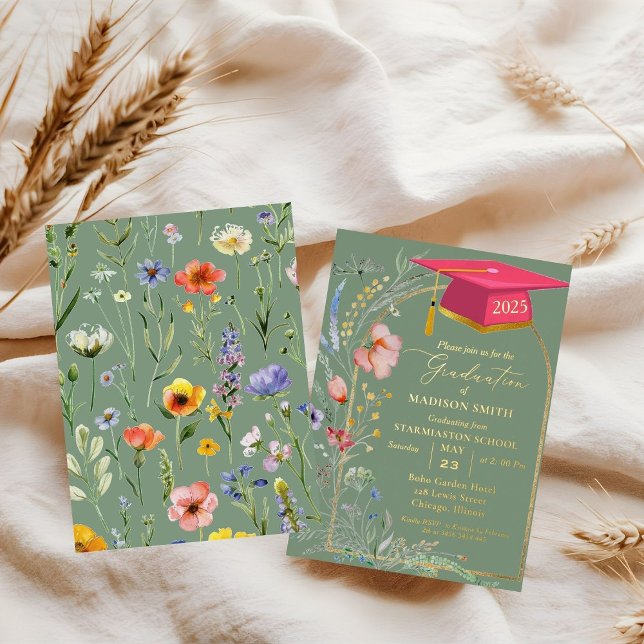 Invitación Con Relieve Metalizado Elegante fiesta de graduación del jardín de flores (Subido por el creador)