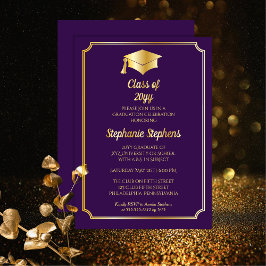 Invitación Con Relieve Metalizado Elegante Fiesta de Graduación Universitaria Púrpur