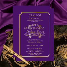 Invitación Con Relieve Metalizado Elegante Fiesta de Graduación Universitaria Púrpur