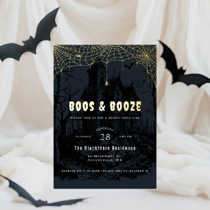 Invitación Con Relieve Metalizado Elegante fiesta de Halloween "Boos & Booze"