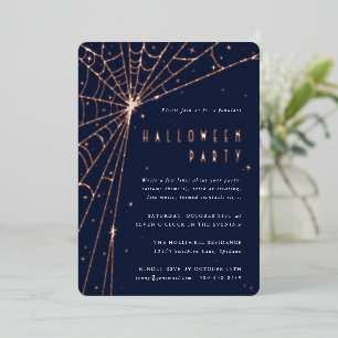Invitación Con Relieve Metalizado Elegante fiesta de halloween de araña azul mediano