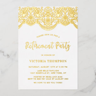 Invitación Con Relieve Metalizado Elegante fiesta de jubilación con encaje de brocad
