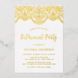 Invitación Con Relieve Metalizado Elegante Fiesta de Jubilación Floral Brocade Lace