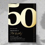 Invitación Con Relieve Metalizado Elegante Fiesta de los 50 Años<br><div class="desc">Verdaderas invitaciones para fiestas de 50 años en Relieve metalizado negro y oro con el número '50' en un gran tipo de letra en negrita,  y una plantilla de invitación moderna que es fácil de personalizar.</div>