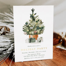 Elegante Fiesta de Navidad con Árbol de Acuarela