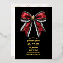Invitación Con Relieve Metalizado Elegante Fiesta de Navidades Bow y Relieve metaliz