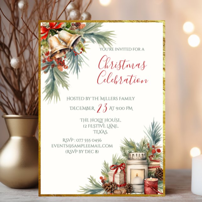 Invitación Con Relieve Metalizado Elegante fiesta de Navidades clásicos | Efecto met (Subido por el creador)