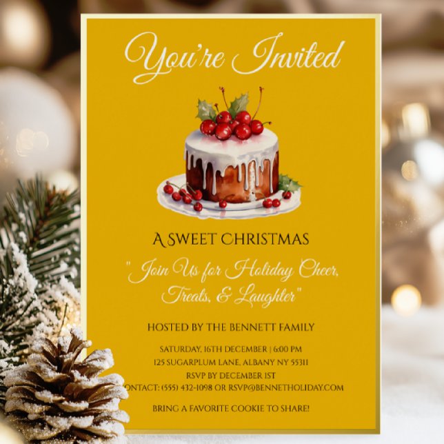 Invitación Con Relieve Metalizado Elegante Fiesta de Navidades de Noel más dulce Inv (Elegant Christmas foil invite — customize your holiday party details with shimmering festive charm.)